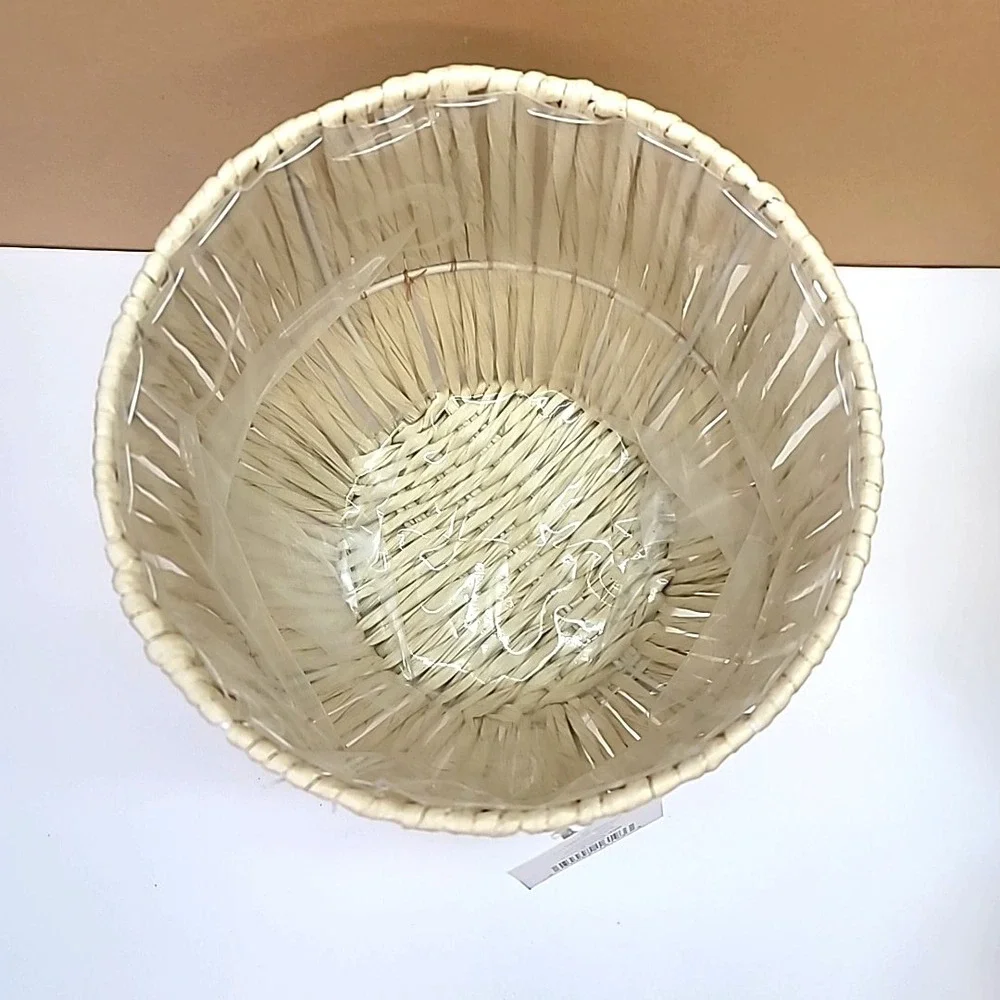 Set Of 3 Plastic Lined Natural Color Raffia Planter Baskets-6